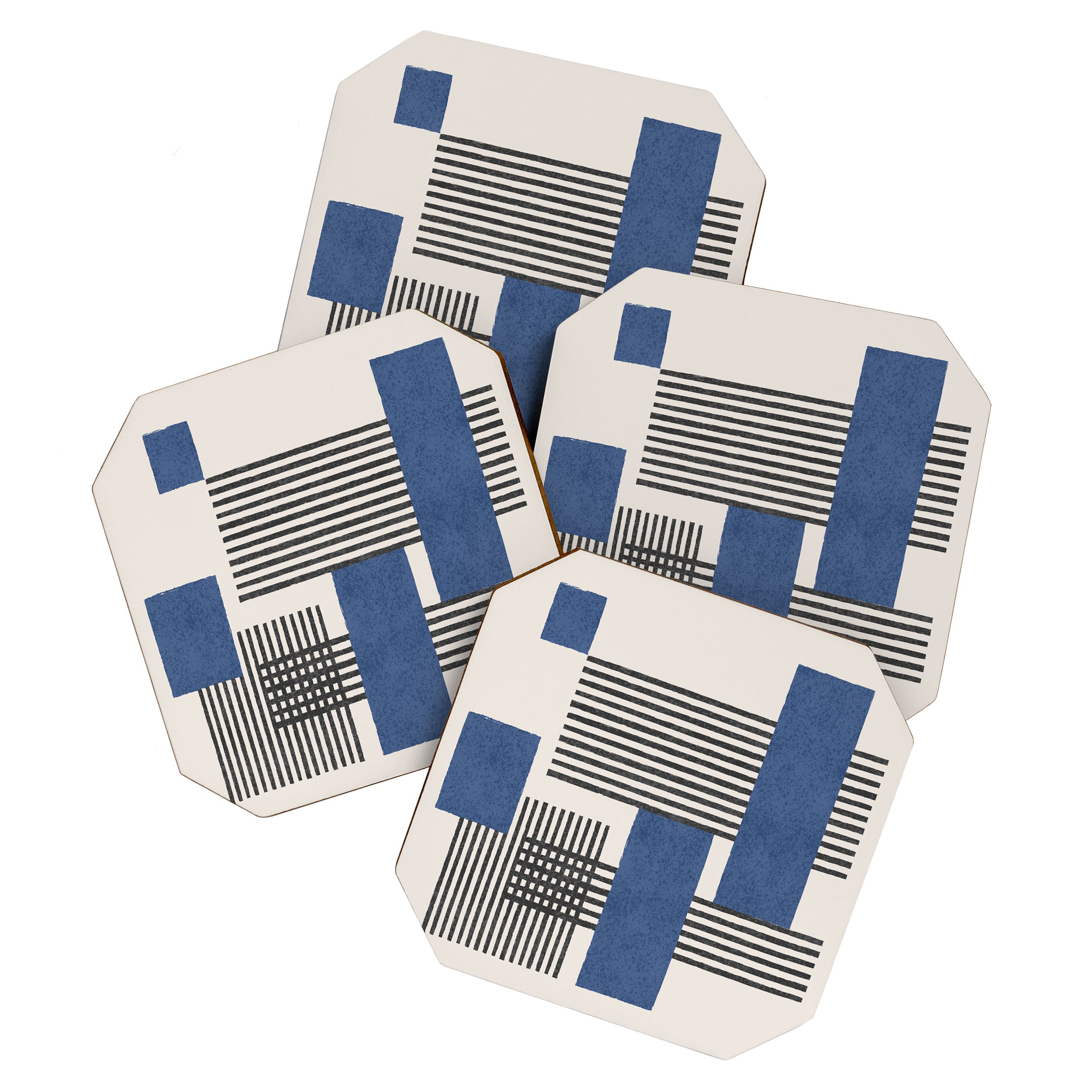 Stripes and Square Blue Composition - Abstract Coaster Gallery Image 1