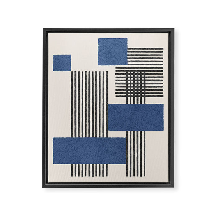 Stripes and Square Blue Composition - Abstract Framed Canvas Print Gallery Image 1