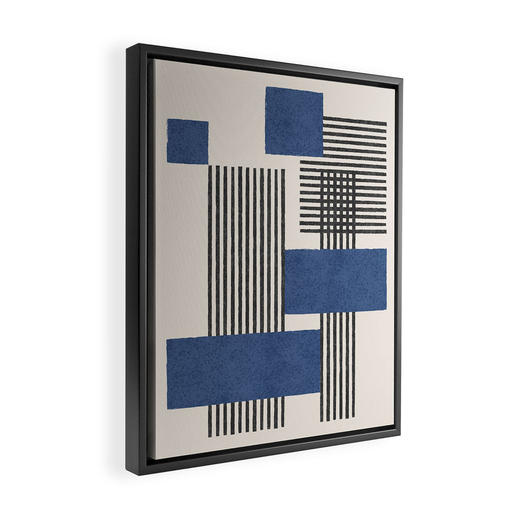 Stripes and Square Blue Composition - Abstract Framed Canvas Print Gallery Image 2