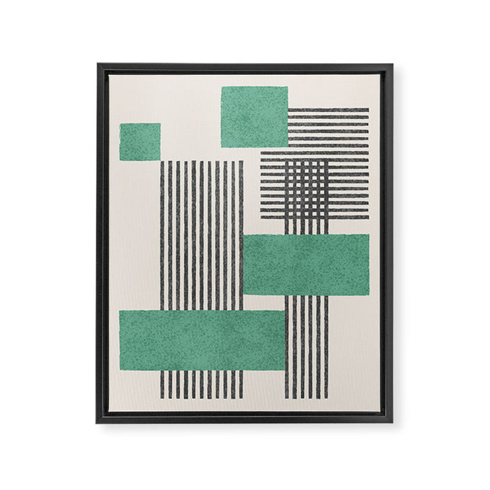 Stripes and Square Green Composition - Abstract Framed Canvas Print Gallery Image 1