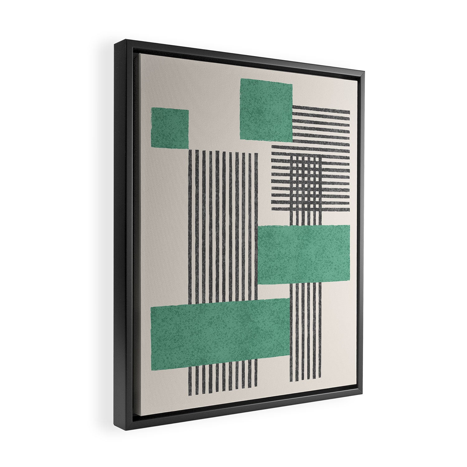 Stripes and Square Green Composition - Abstract Framed Canvas Print Gallery Image 2