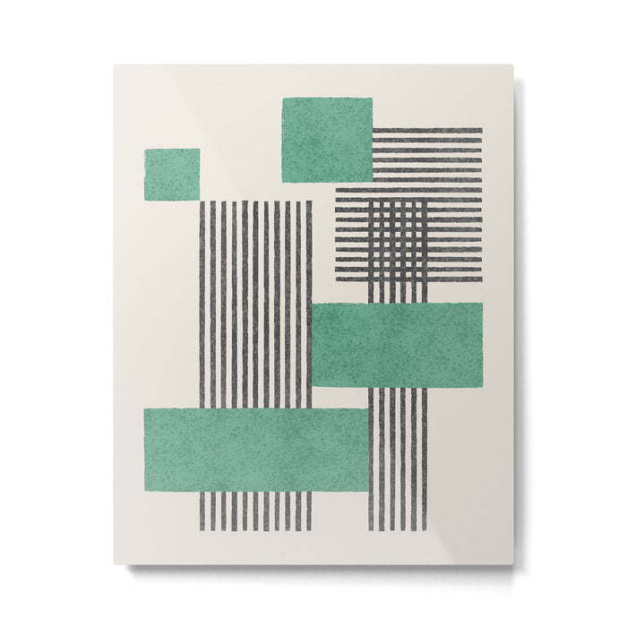 Stripes and Square Green Composition - Abstract Metal Print Gallery Image 1