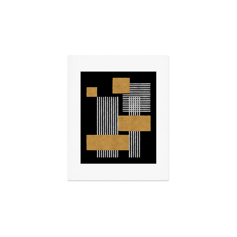 Stripes and Squares on Black Composition - Abstract Art Print Gallery Image 1