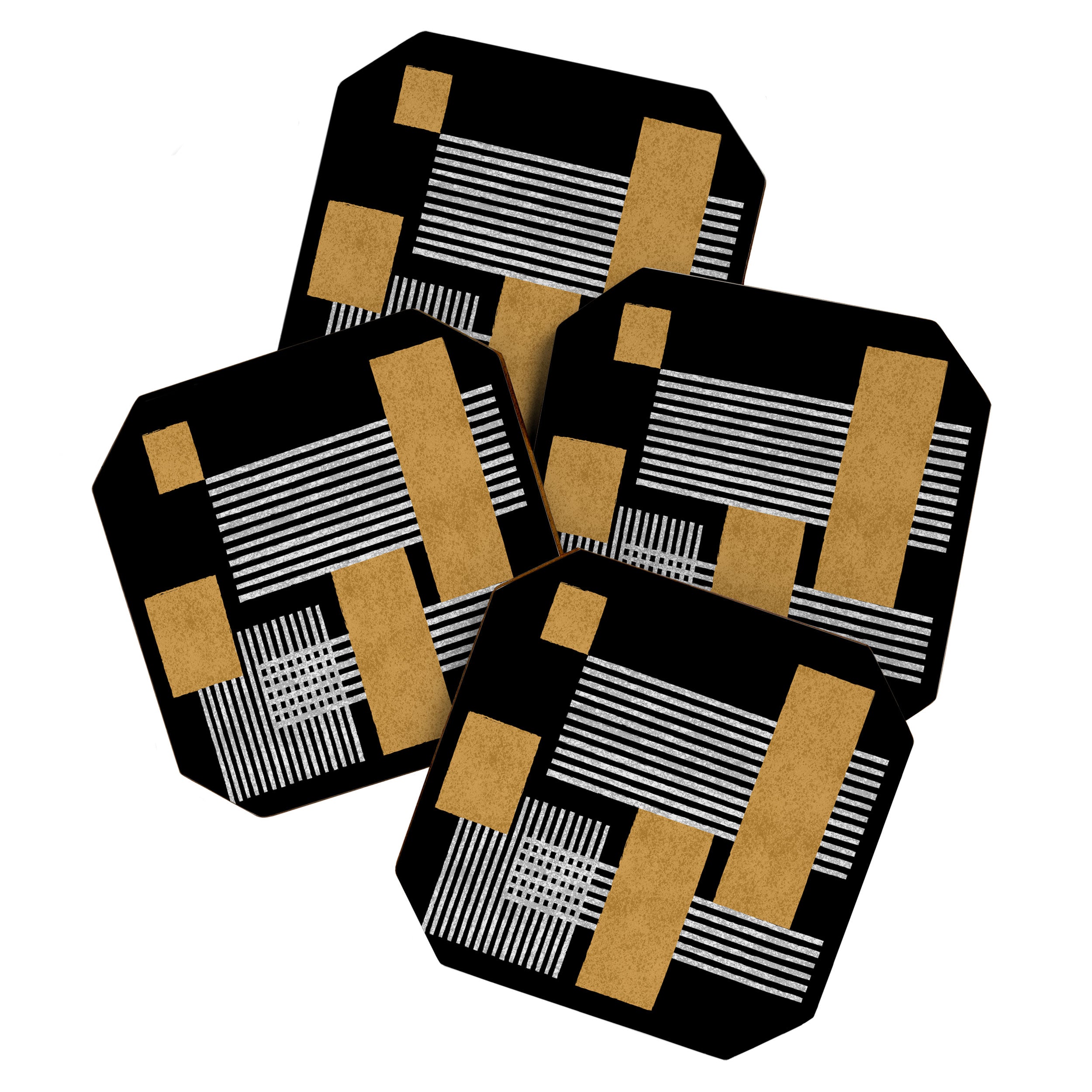 Stripes and Squares on Black Composition - Abstract Coaster Gallery Image 1