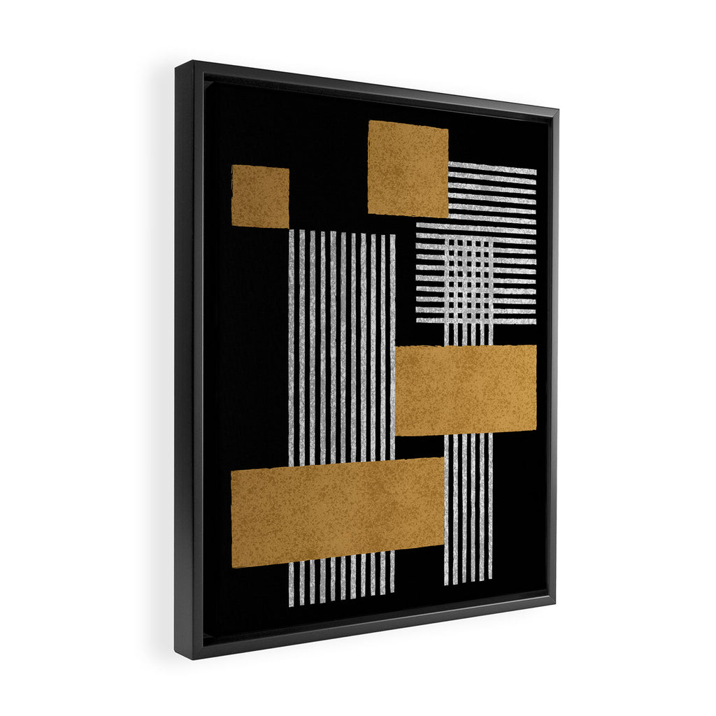 Stripes and Squares on Black Composition - Abstract Framed Canvas Print Gallery Image 2
