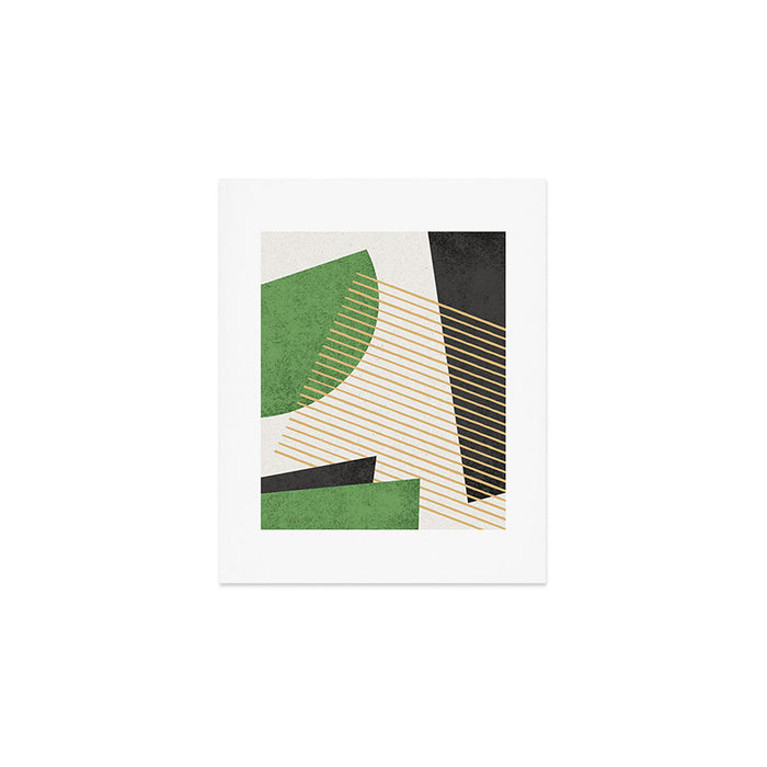 Stripes Circle Geometric Abstract Pattern 1 - Green Gray Black Art Print Gallery Image 1