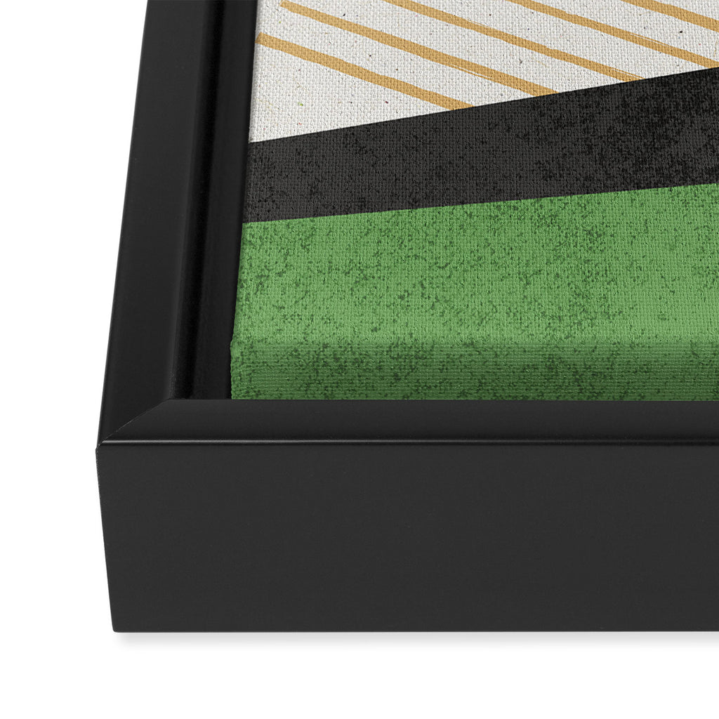 Stripes Circle Geometric Abstract Pattern 1 - Green Gray Black Framed Canvas Print Gallery Image 3