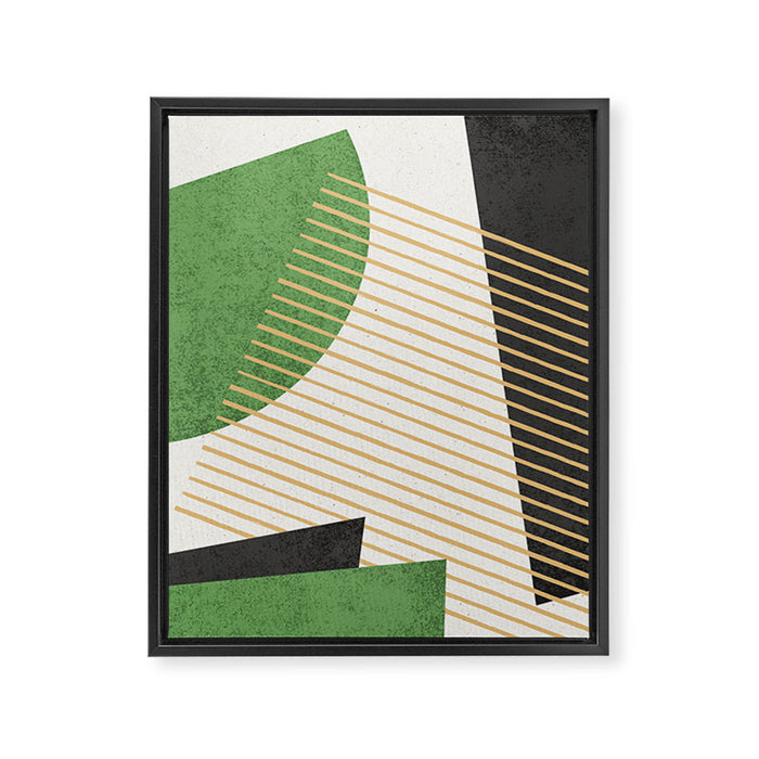 Stripes Circle Geometric Abstract Pattern 1 - Green Gray Black Framed Canvas Print Gallery Image 1