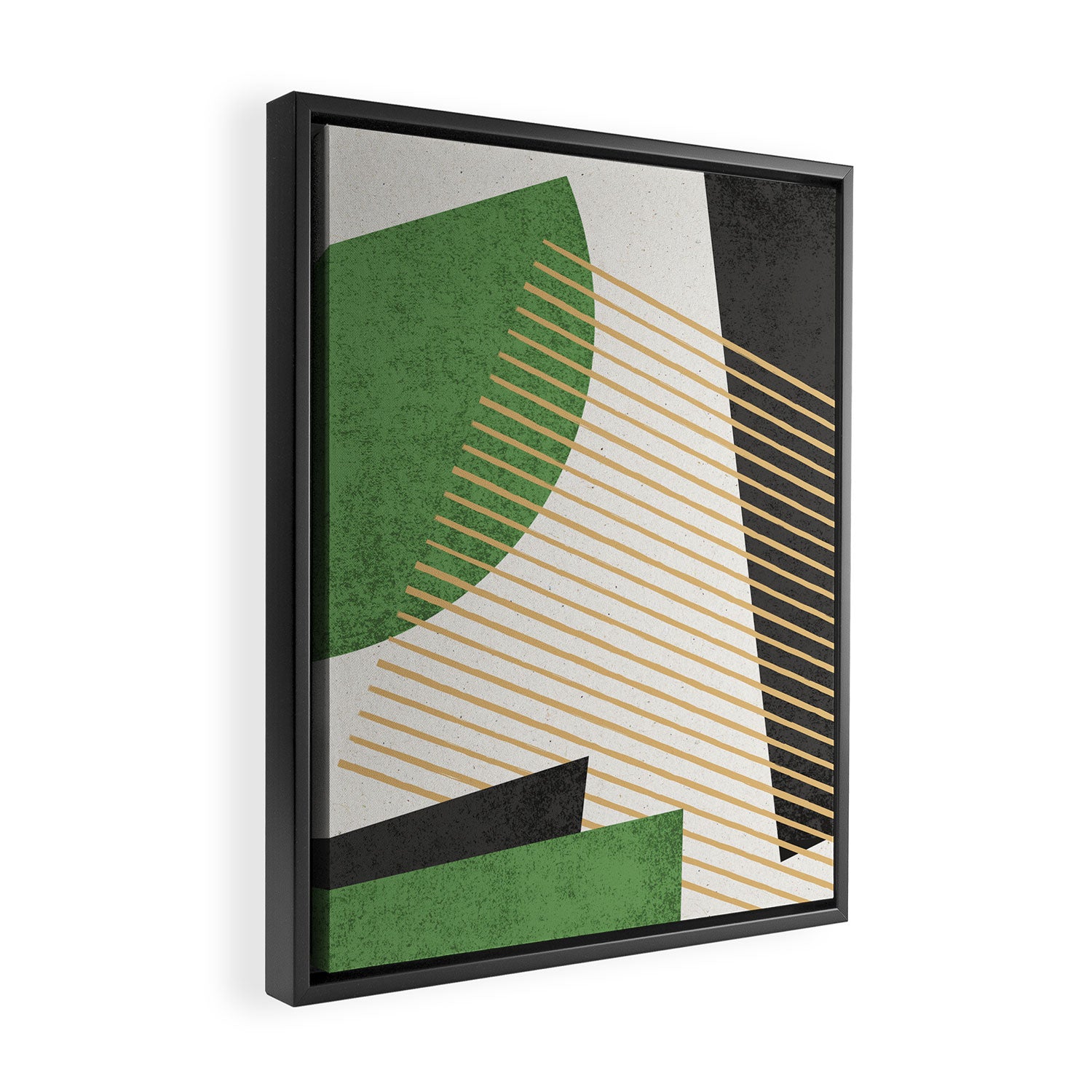 Stripes Circle Geometric Abstract Pattern 1 - Green Gray Black Framed Canvas Print Gallery Image 2