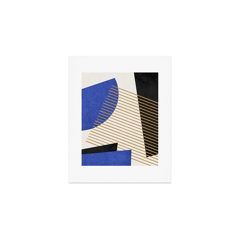 Stripes Circle Geometric Abstract Pattern 1 - Navy Blue Black Art Print Gallery Image 1