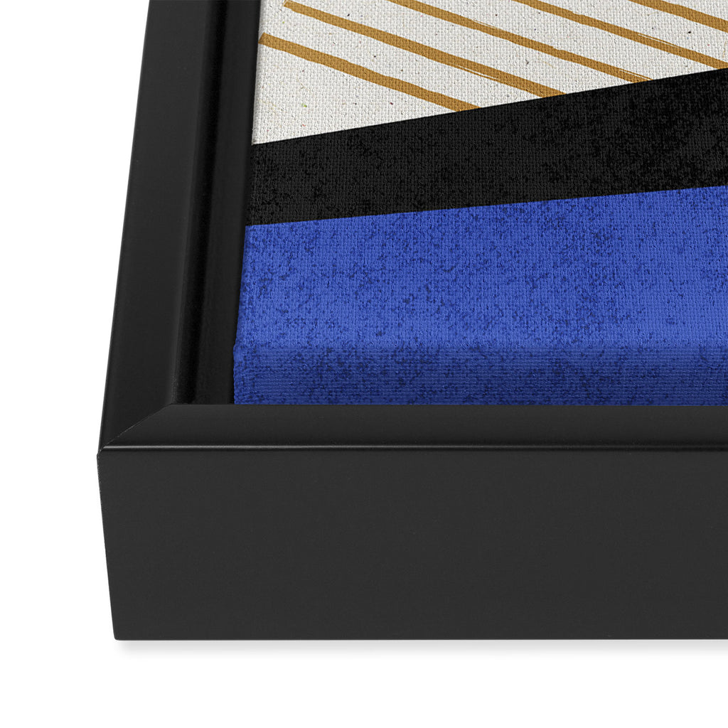 Stripes Circle Geometric Abstract Pattern 1 - Navy Blue Black Framed Canvas Print Gallery Image 3