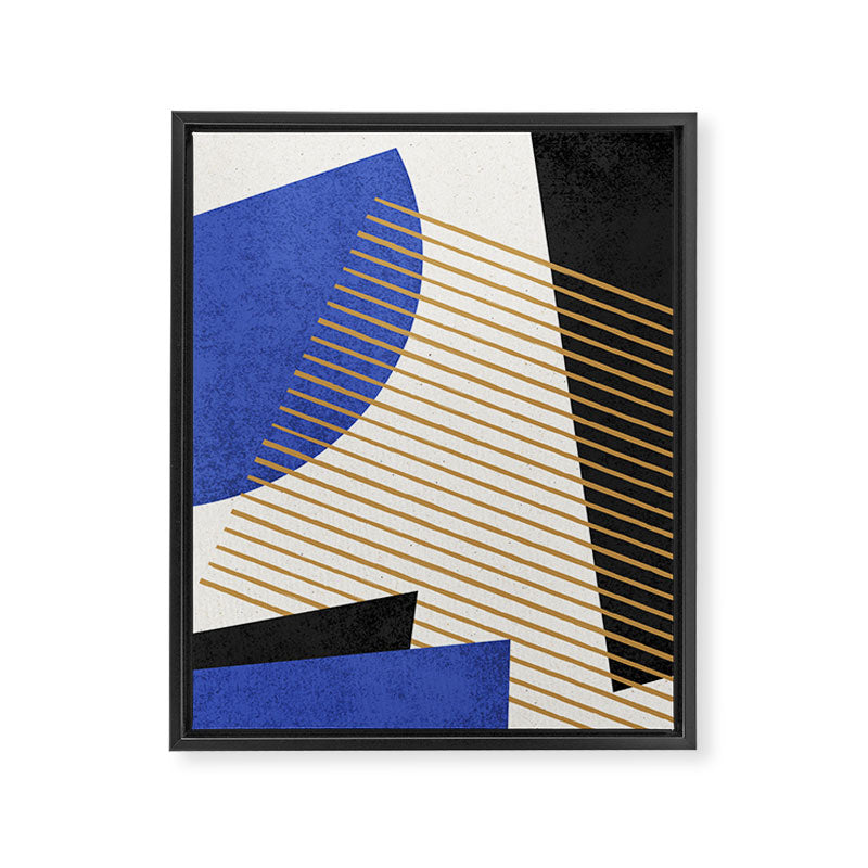 Stripes Circle Geometric Abstract Pattern 1 - Navy Blue Black Framed Canvas Print Gallery Image 6