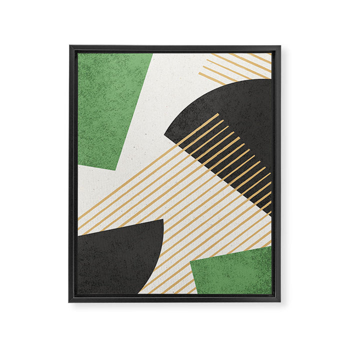 Stripes Circle Geometric Abstract Pattern 2 - Green Gray Black Framed Canvas Print Gallery Image 1