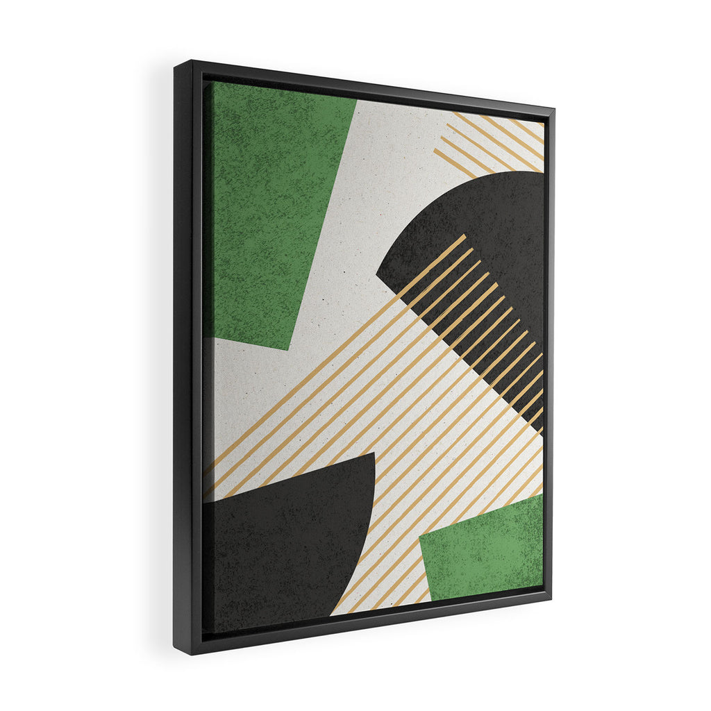 Stripes Circle Geometric Abstract Pattern 2 - Green Gray Black Framed Canvas Print Gallery Image 2