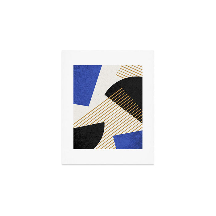 Stripes Circle Geometric Abstract Pattern 2 - Navy Blue Black Art Print Gallery Image 1