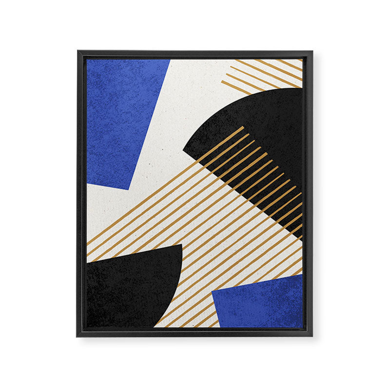 Stripes Circle Geometric Abstract Pattern 2 - Navy Blue Black Framed Canvas Print Gallery Image 6