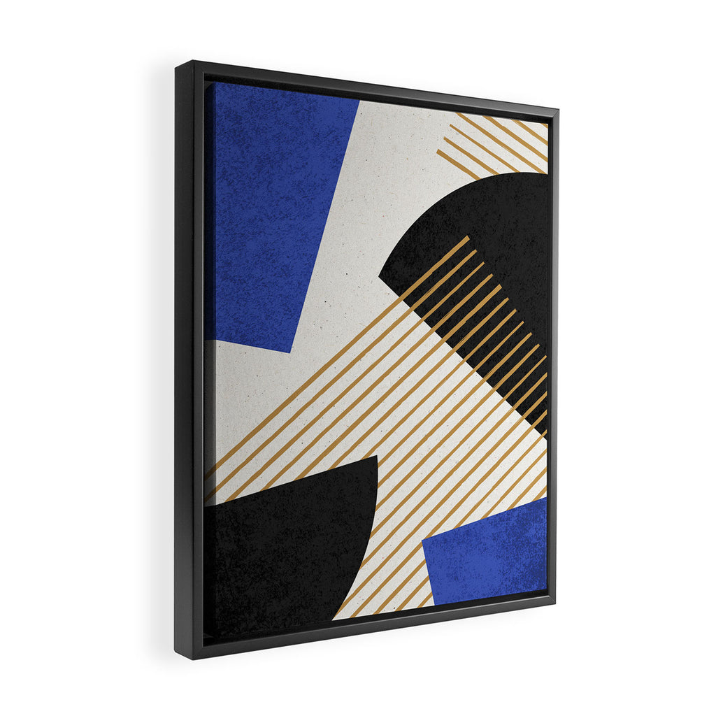 Stripes Circle Geometric Abstract Pattern 2 - Navy Blue Black Framed Canvas Print Gallery Image 2