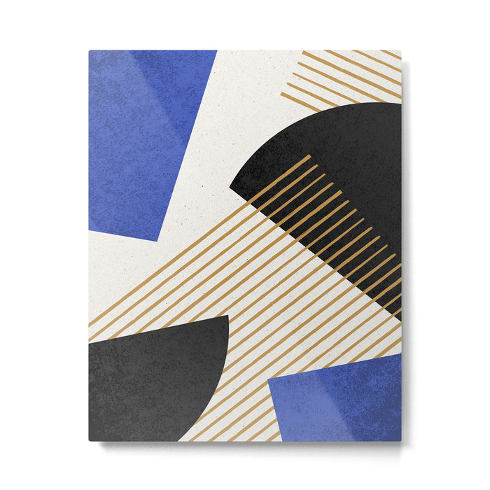 Stripes Circle Geometric Abstract Pattern 2 - Navy Blue Black Metal Print Gallery Image 1