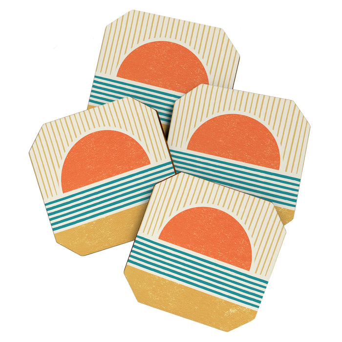 Sun Beach Stripes - Mid Century Modern Abstract Coaster Gallery Image 1