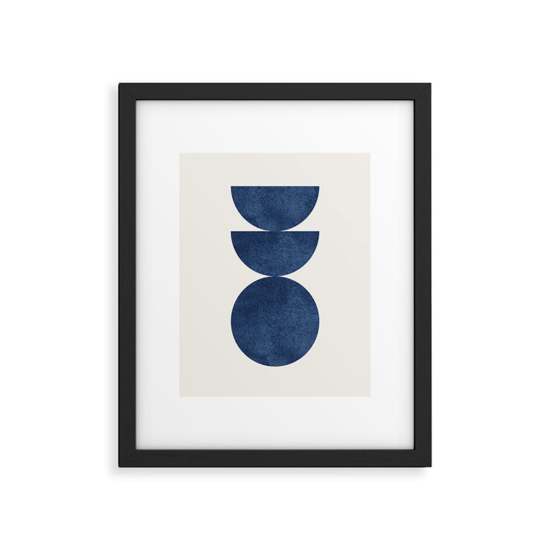 Woodblock navy blue Mid century modern Framed Art Print Gallery Image 4