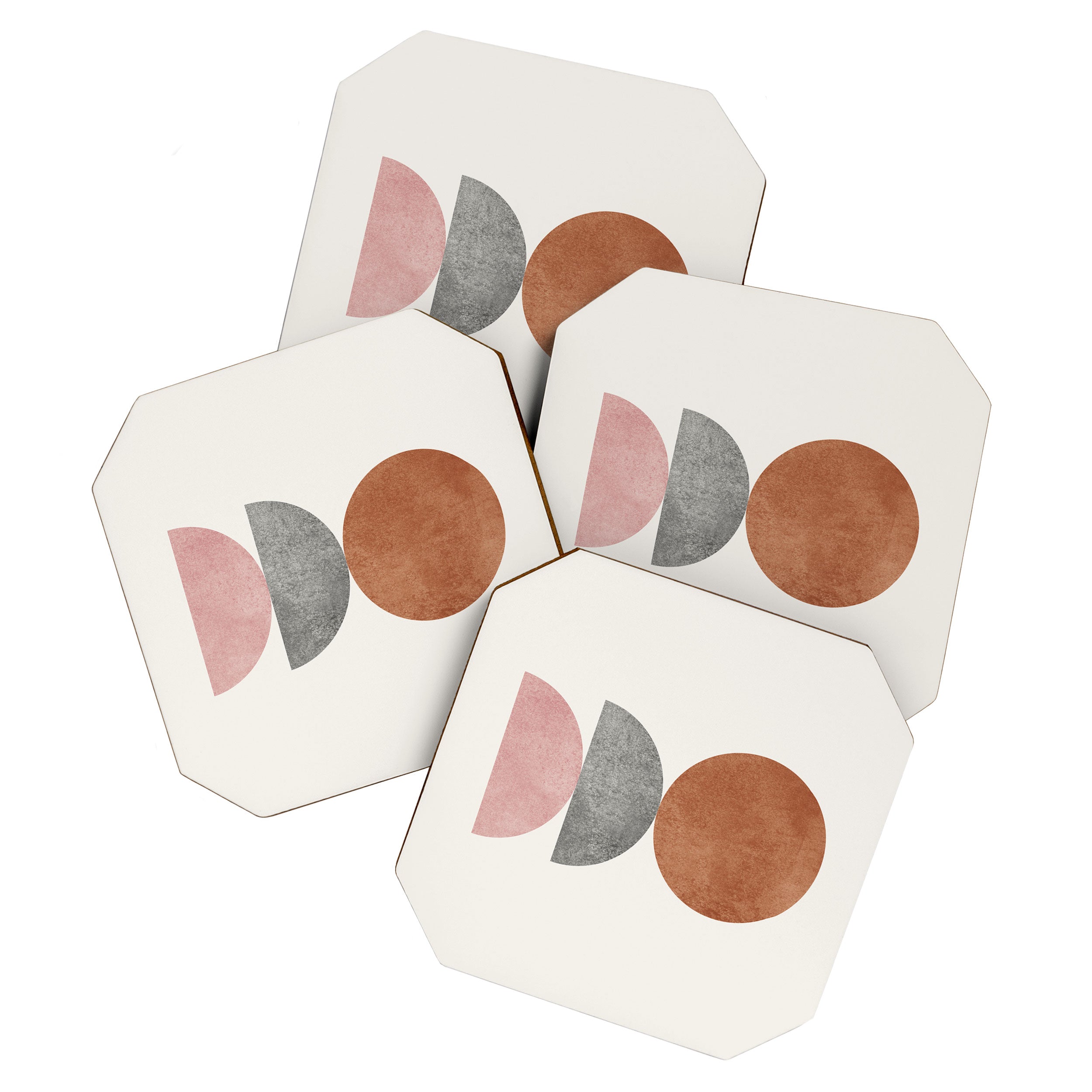 Woodblock Pink Brown Mid century modern Coaster Gallery Image 1