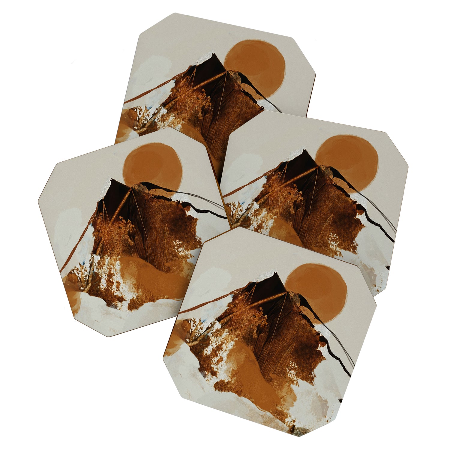abstract mountains, rustic orange sunrise Coaster Gallery Image 1