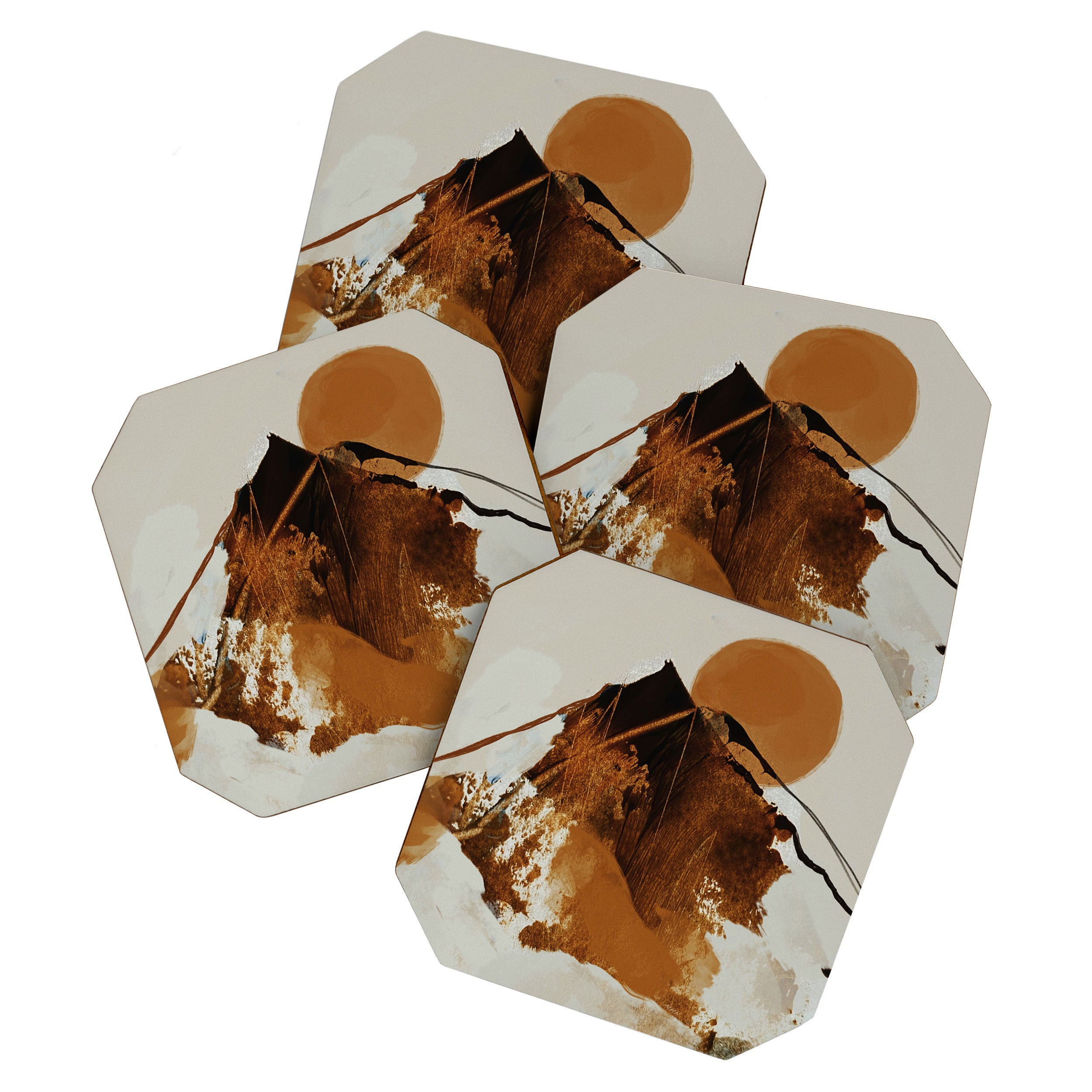 abstract mountains, rustic orange sunrise Coaster Gallery Image 1