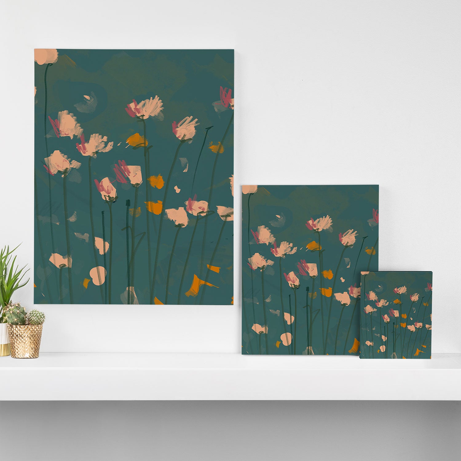 Pastel Floral on Emerald Green Canvas Print Gallery Image 3