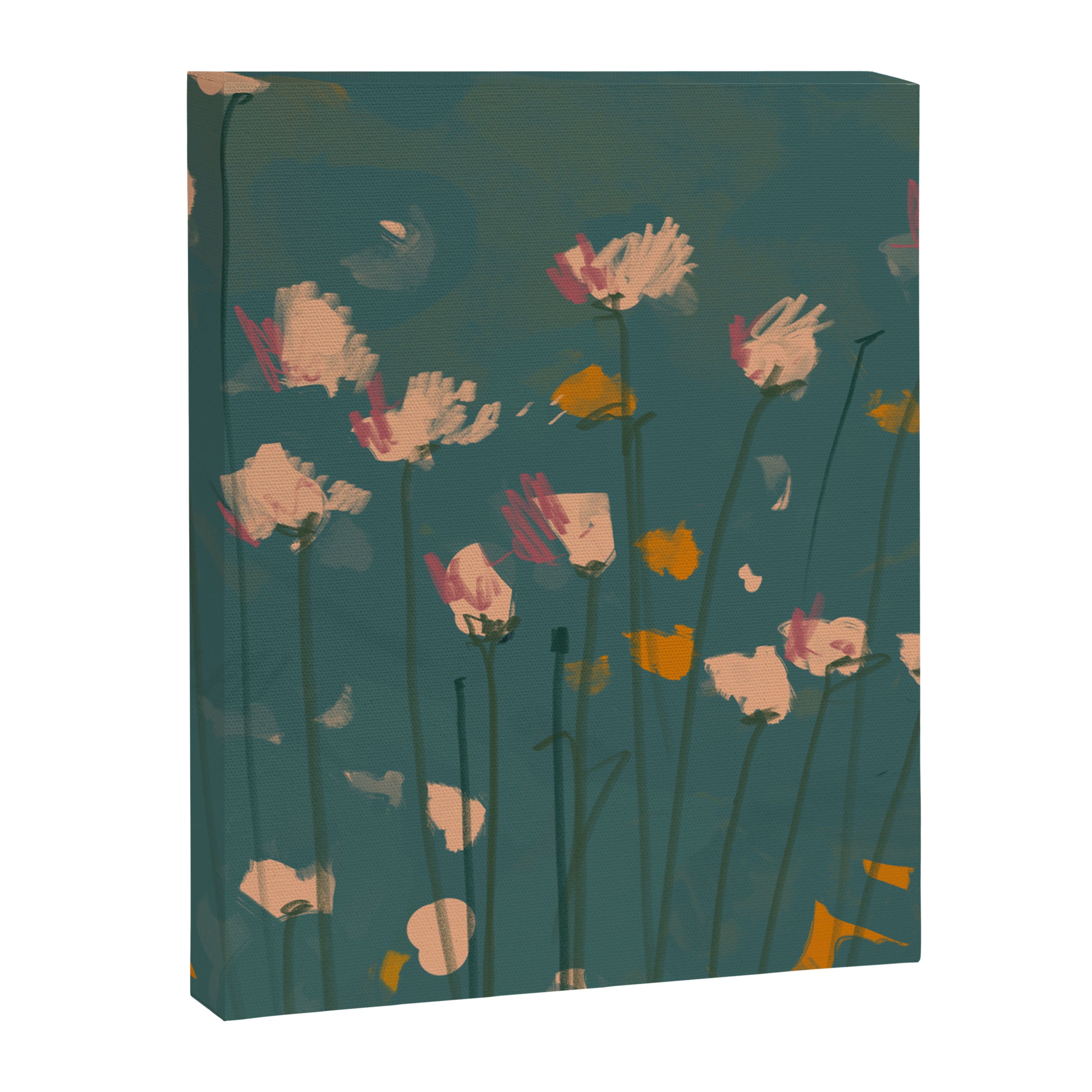 Pastel Floral on Emerald Green Canvas Print Gallery Image 8