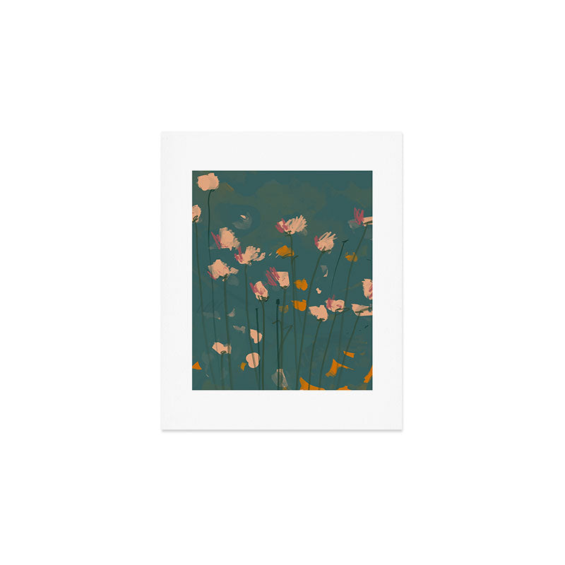 Pastel Floral on Emerald Green Art Print Gallery Image 1