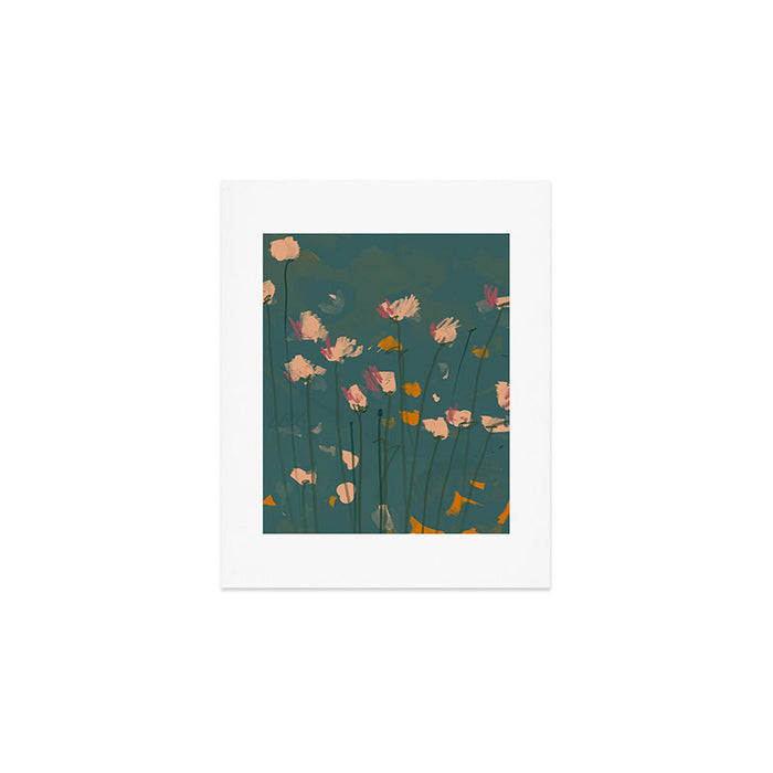 Pastel Floral on Emerald Green Art Print Gallery Image 1