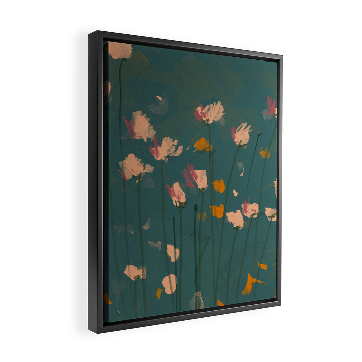 Pastel Floral on Emerald Green Framed Canvas Print Gallery Image 2
