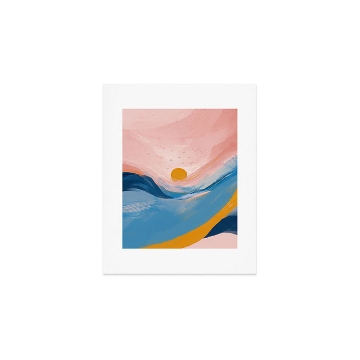 Pink and Blue Abstract Art Ocean and Sunrise Art Print Gallery Image 1
