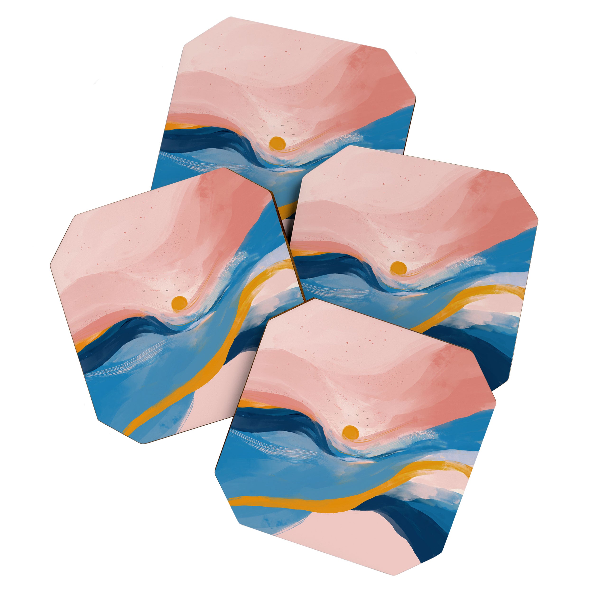 Pink and Blue Abstract Art Ocean and Sunrise Coaster Gallery Image 1