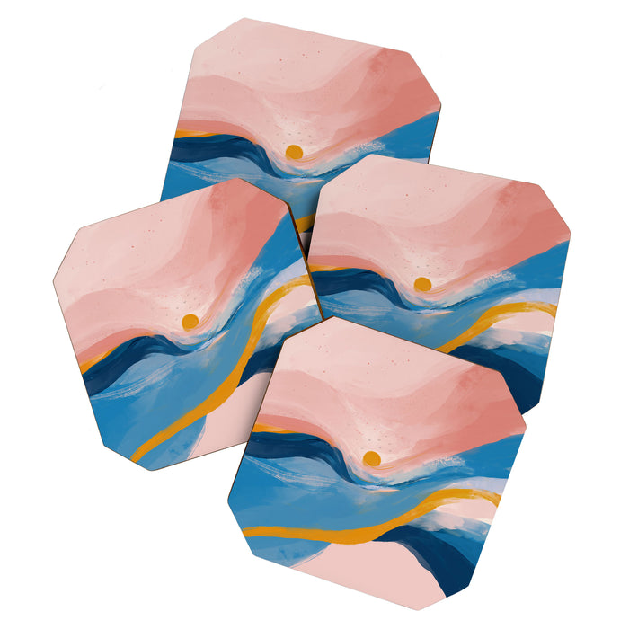 Pink and Blue Abstract Art Ocean and Sunrise Coaster Gallery Image 1