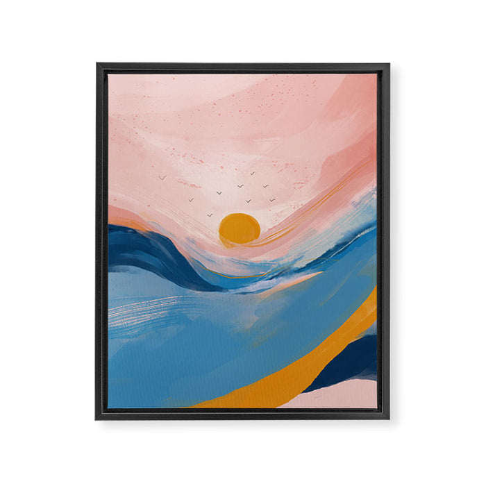 Pink and Blue Abstract Art Ocean and Sunrise Framed Canvas Print Gallery Image 1