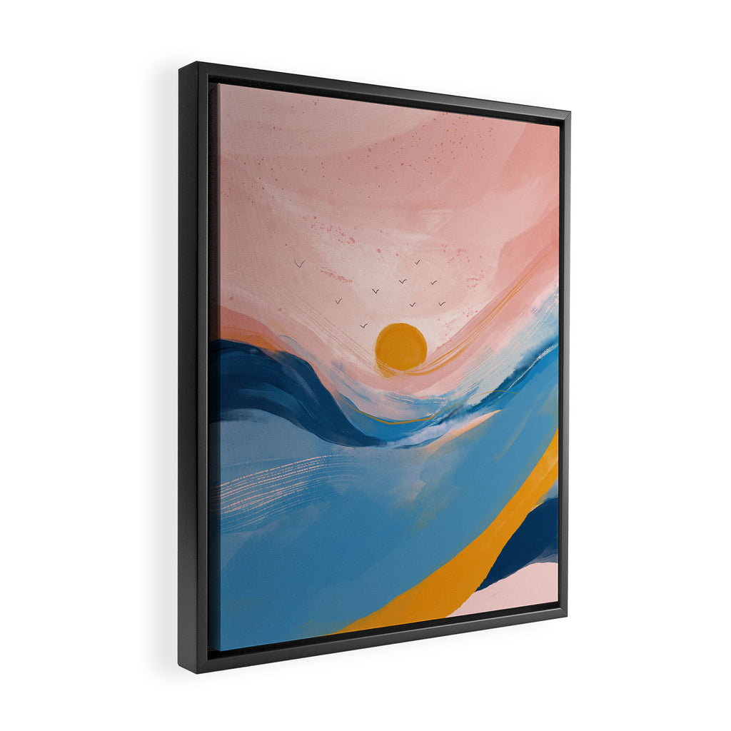 Pink and Blue Abstract Art Ocean and Sunrise Framed Canvas Print Gallery Image 2