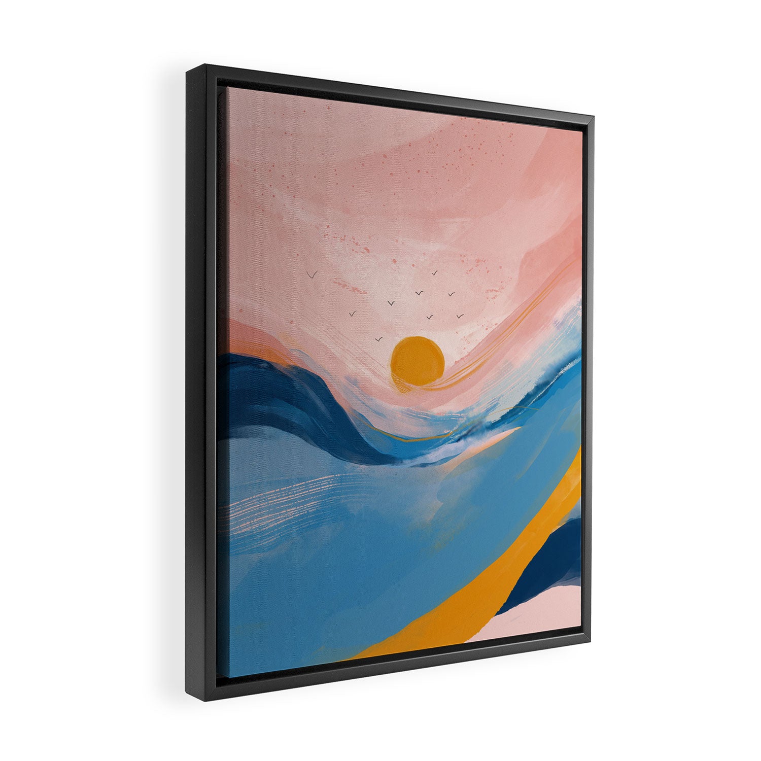 Pink and Blue Abstract Art Ocean and Sunrise Framed Canvas Print Gallery Image 2