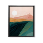 pink, green, gold moon watercolor mountains Framed Canvas Print Gallery Image 8