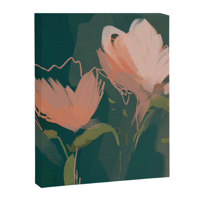 Pink Pastel Flowers On Green Canvas. Canvas Print Gallery Image 1