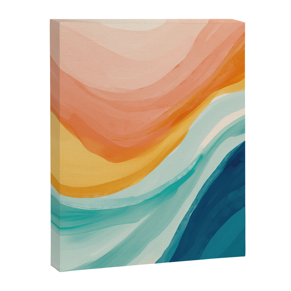 Pink, Yellow, Blue, Watercolor Abstract Sunrise Waves Canvas Print Gallery Image 6