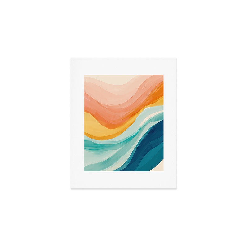 Pink, Yellow, Blue, Watercolor Abstract Sunrise Waves Art Print Gallery Image 1