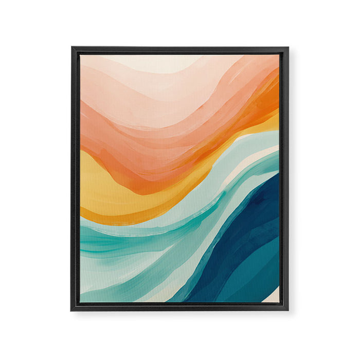Pink, Yellow, Blue, Watercolor Abstract Sunrise Waves Framed Canvas Print Gallery Image 1