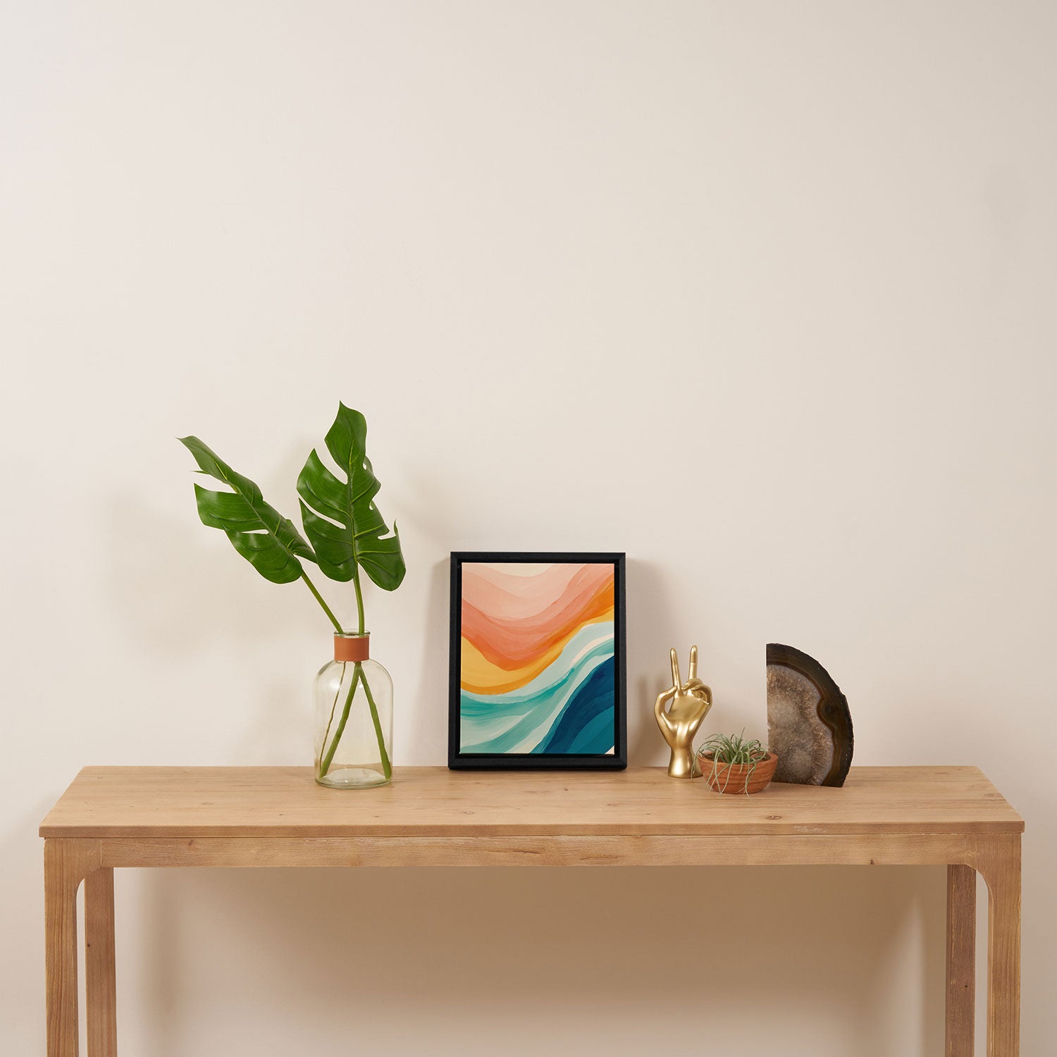 Pink, Yellow, Blue, Watercolor Abstract Sunrise Waves Framed Canvas Print Gallery Image 4