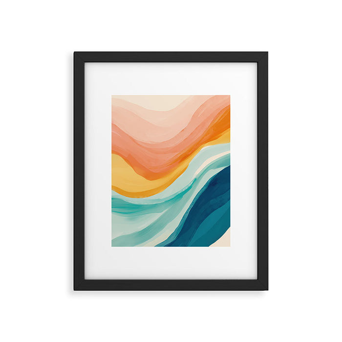 Pink, Yellow, Blue, Watercolor Abstract Sunrise Waves Framed Art Print Gallery Image 1