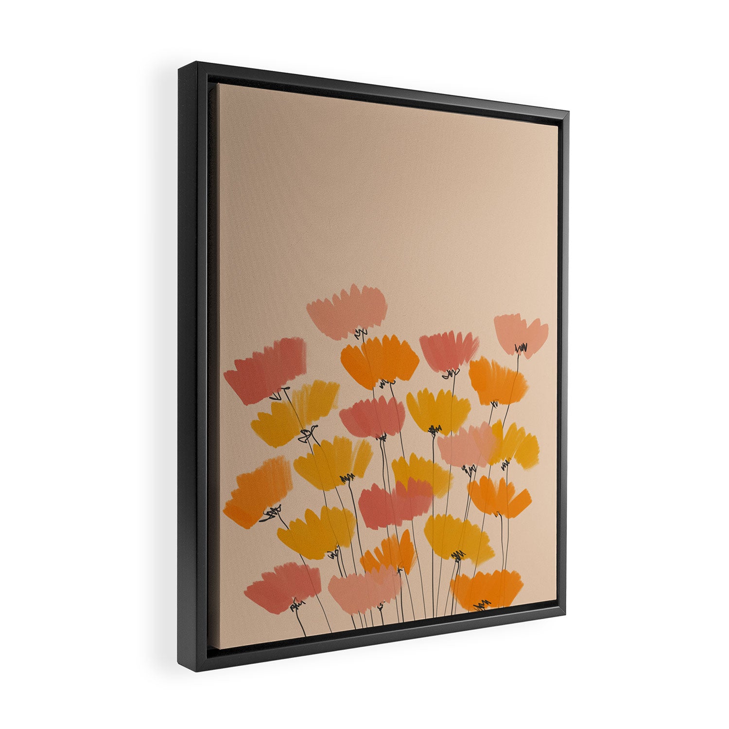 Summertime Flowers On Beige Framed Canvas Print Gallery Image 2