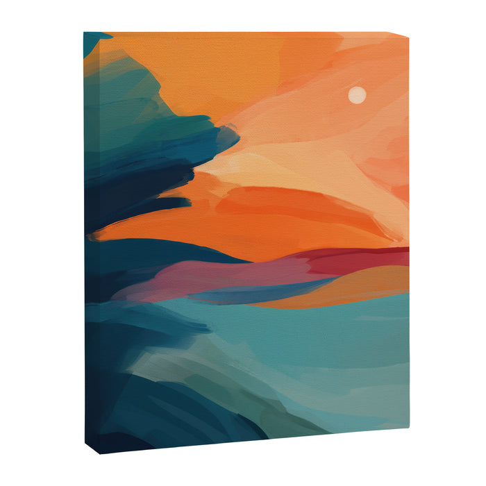 Sunset Over The Water - in Orange, Teal, and Blue Canvas Print Gallery Image 1