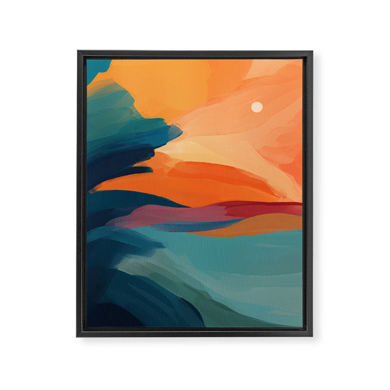 Sunset Over The Water - in Orange, Teal, and Blue Framed Canvas Print Gallery Image 6
