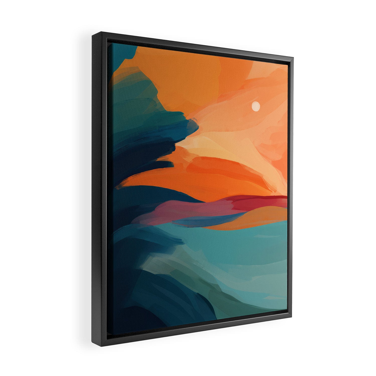 Sunset Over The Water - in Orange, Teal, and Blue Framed Canvas Print Gallery Image 2