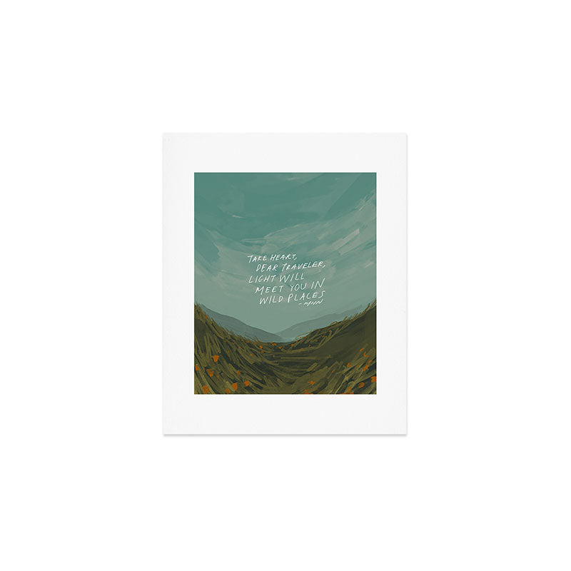 "Take Heart, Dear Traveller, Light Will Meet You In Wild Places." | Landscape Design Art Print Gallery Image 1